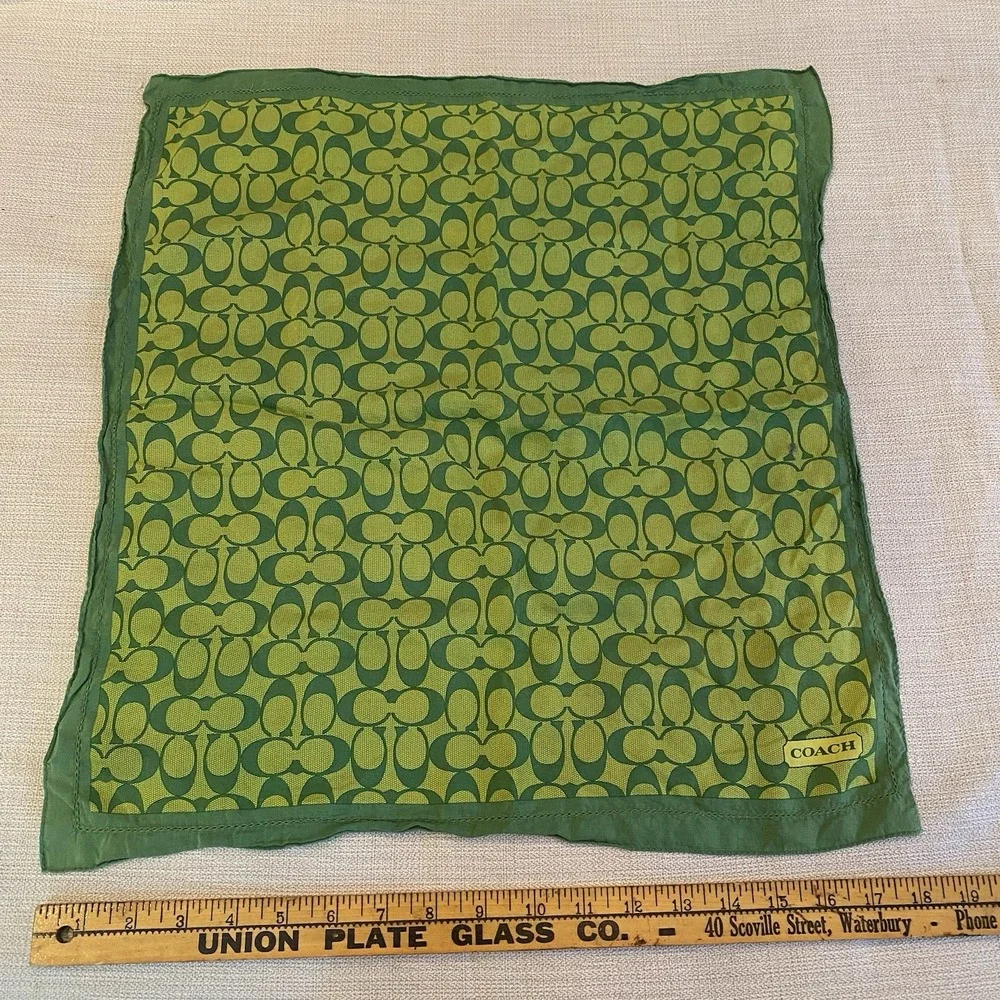 Vtg Y2K Coach Signature Silk Blend Scarf Bandana Green